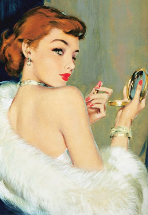 Holding A Mirror, Klasik Hollywood, Arte Pin Up, David Wright, 50s Art, 캐릭터 드로잉, Pulp Art, Vintage Illustrations, Pin Up Art