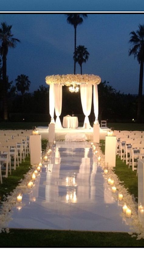 Outdoor night wedding.  Gorgeous setting Night Wedding, Outdoor Wedding, At Night, Candles, White