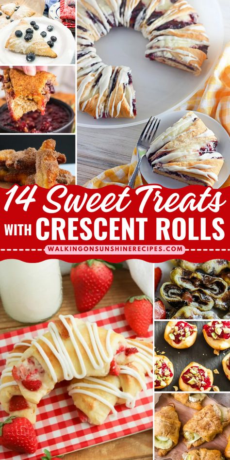 From simple cinnamon sugar twists to decadent chocolate-filled pastries, these sweet treats with crescent rolls recipes will transform your favorite pantry staple into show-stopping desserts. Crescent Roll Carmel Rolls, Crescent Roll Fruit Pies, Crescent Roll Pastry Recipes, Crescent Roll Muffin Tin Recipes, Recipes Using Croissant Rolls, Crescent Roll Treats, Crescent Roll Pop Tarts, Croissant Desserts Pillsbury, Crescent Rolls Dessert Easy