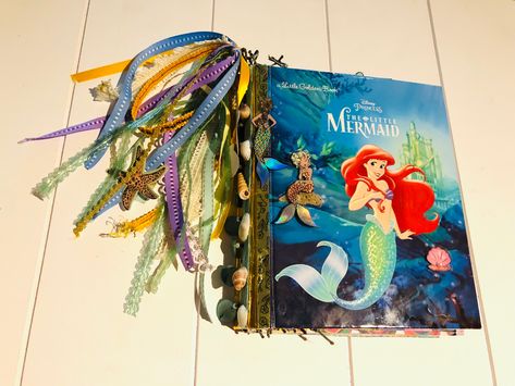 Altered Little Golden book for journaling, photos, memories Art Therapy Projects, Mermaid Diy, Baby Mermaid, Creative Journal, Little Golden Books, Journal Gift, Diy Book, Scrapbook Journal, Journal Covers