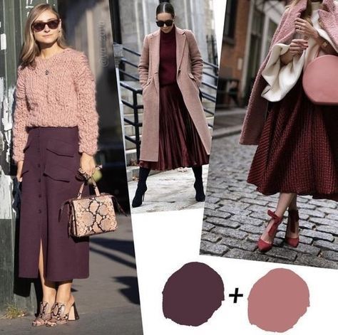 Mauve Color Combinations Outfit, Colour Combinations Fashion, Look Rose, Burgundy Outfit, Color Combos Outfit, Color Blocking Outfits, Color Combinations For Clothes, Deep Autumn, Purple Skirt