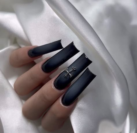 Smoky Nails, Black Acrylic Nail Designs, Grey Nail Designs, Black Acrylic Nails, Hard Nails, Punk Nails, Grunge Nails, Goth Nails, Colored Acrylic Nails