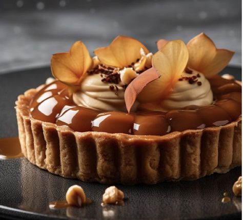 Chocolate And Apple Desserts, Fall Plated Dessert Ideas, Desserts For Guests, Acotar Dessert, Apple Caramel Tart, Autumn Tarts, Tart Decorating Ideas, Fancy Tarts, Cooking With Apples