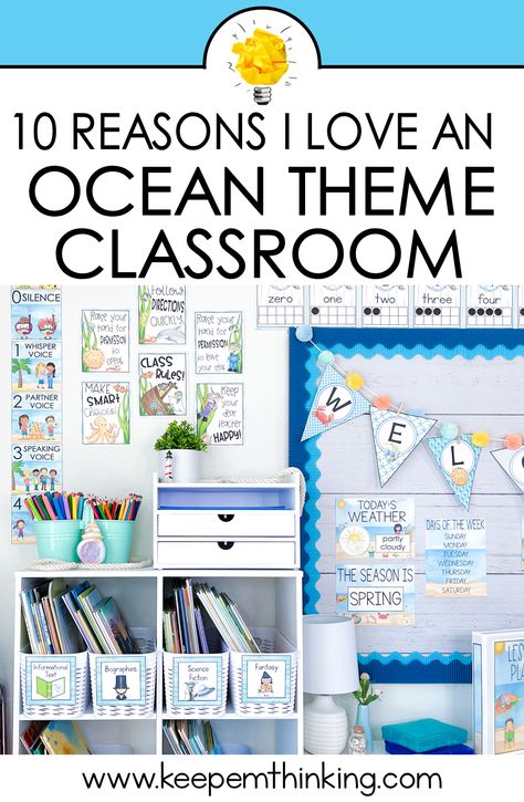 Ocean Classroom Decor, Capturing Kids Hearts, Beach Theme Classroom, Classroom Library Organization, Ocean Theme Preschool, Ocean Classroom, Calm Classroom, Ocean Theme Classroom, Kindergarten Classroom Decor