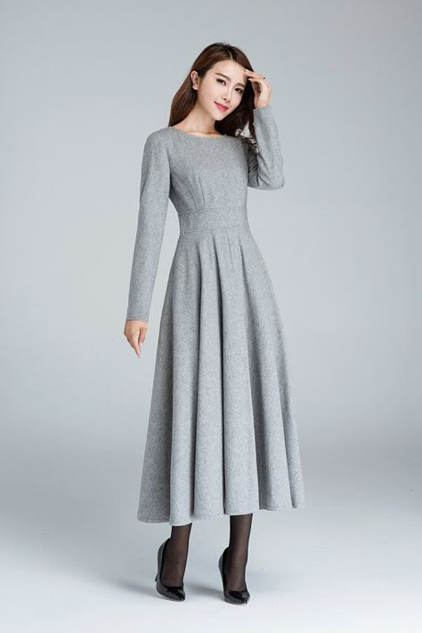 Long Sleeve Dress Winter, Grey Long Sleeve Dress, Woolen Dresses, 파티 드레스, Wear To Work Dress, Wool Clothing, Winter Party Dress, Women Long Sleeve Dress, Winter Dress