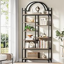 Shelf Decor Ideas Bedroom, Arched Shelf, Arched Bookcase, Office Rustic, Tall Bookshelf, Tiered Display Shelves, Shelf For Living Room, Tall Bookshelves, Shelf Decor Living Room