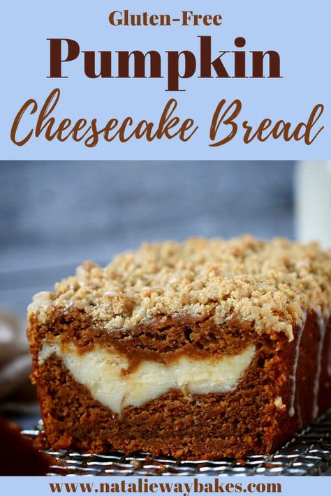 An incredibly delicious spin off of your classic pumpkin cheesecake. Everything you love about fall wrapped into one delicious loaf. #cheesecake #pumpkin #pumpkinbread #pumpkinloaf #fall #dessert Gluten Free Pumpkin Cream Cheese Bread, Pumpkin Cheesecake Loaf, Loaf Cheesecake, Banana Cheesecake Bread, Pumpkin Cheesecake Bread, Pumpkin Cheescake, Cheesecake Bread, Pumpkin Bread With Cream Cheese, Gluten Free Pumpkin Cheesecake