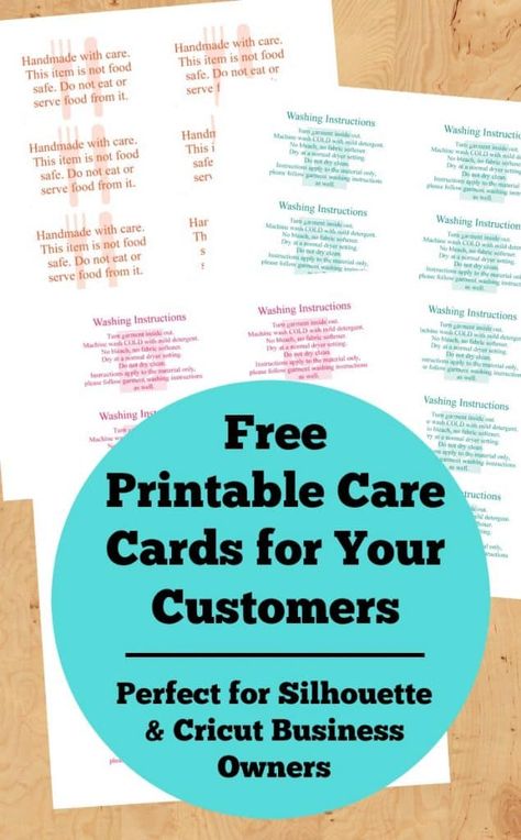 Free, Printable Care Cards for Your Silhouette or Cricut Business (Not Food Safe, HTV Washing Instructions, and Not Dishwasher Safe) for your Silhouette Cameo or Portrait and Cricut Explore or Maker small business - by cuttingforbusiness.com Free Printable Business Cards, Cricut Business, Cricut Help, Silhouette Cameo Crafts, Make Business Cards, Cricut Tips, Printable Business Cards, Diy Business Cards, Cricut Projects Beginner