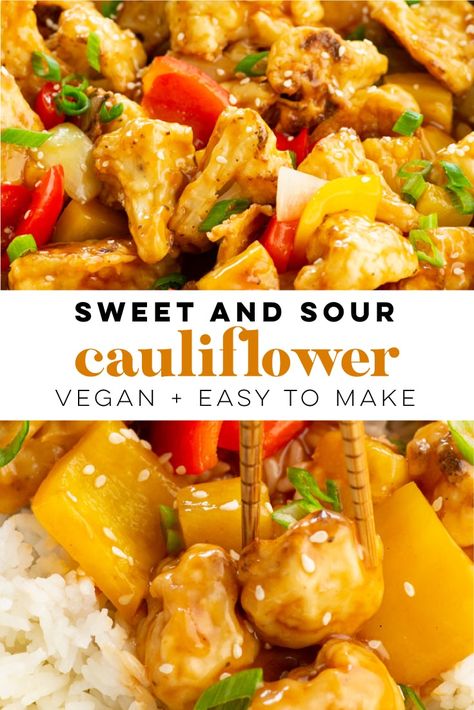 Sweet And Sour Vegan, Vegan Sweet And Sour Chicken, Sweet And Sour Cauliflower Vegan, Sweet And Sour Cauliflower, Fasting Meals, Kung Pao Cauliflower Vegan, Vegan Sweet And Sour, Homemade Sweet And Sour Sauce, Resep Vegan