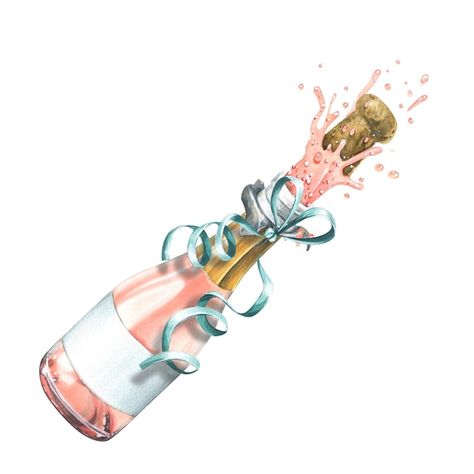 Photo a bottle of pink champagne with a ... | Premium Photo #Freepik #photo #champagne-bottle #champagne-glass #champagne #christmas-wine Popping Champagne, Champagne Bottle Drawing, Champagne Bubbles Background, Champagne Bottle Illustration, Cartoon Champagne Bottle, Pink Champagne Bottle, Watercolor Champagne Bottle, Champagne Images, Bubble Gift