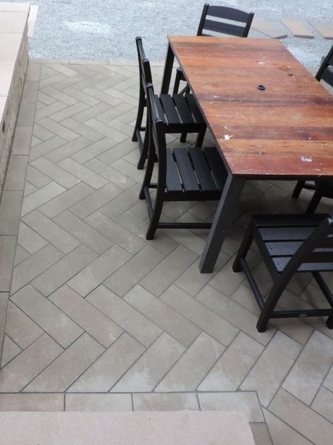 Patio Paver Alternatives, Brown Paver Patio, Chevron Pavers Patio, Large Pavers Patio, Outdoor Patio Stone Ideas, Patio Pavers Design Paving Stones, Patio Material Options, Patio Materials Ideas, Patio Paver Designs Layout