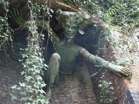 A spriggan is a legendary creature known from Cornish faery lore. Spriggans are… Lost River, Legendary Creature, Sea Monsters, Mystical Creatures, Green Man, Fantastic Beasts, Mythical Creatures, Garden Sculpture, Lion Sculpture