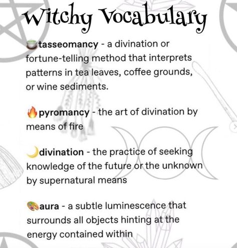 Witchy Vocabulary, Basic Witchcraft Definitions, What Is Divination, Witch Coven, Wiccan Crafts, Grimoire Book, Witchcraft For Beginners, Baby Witch, Wiccan Spell Book