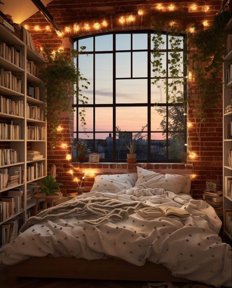 #books #bookshelf Bedroom With Lots Of Books, Cozy Bedroom With Bookshelves, Bedrooms With Books, Bookish Apartment, Room Asthetics Bedrooms Cozy, Busy Bedroom, Cozy Christmas Bedroom Aesthetic, Bedroom With Books, Cabin Inspired Bedroom