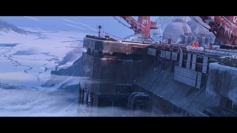 ArtStation - Snowy base, Maxlm Sci Fi Mountain Base, Nuclear Winter Concept Art, Sci Fi Outpost, Sci Fi Base, Scifi Building, Futuristic Military Base, Scifi Environment, Sci Fi Military Base, Military Bases