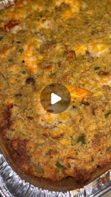 Shaquane Dantzler on Instagram: "Loaded Seafood Cornbread Stuffing or Dressing. Y’all can call it whatever y’all want, all I know is it was Bussing!  Recipe in my new Holiday E-Book! Link in my bio!" Crawfish Dressing Cornbread, Seafood Stuffing Thanksgiving, Cajun Stuffing, Seafood Dressing Recipe Cornbread, Seafood Dressing Recipe Thanksgiving, Seafood Cornbread Dressing, Seafood Dressing Louisiana, Seafood Dressing, Thanksgiving Recipes Southern