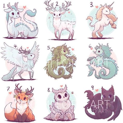 Cute Mythical Creatures, Mythical Creatures Drawings, Mythical Animals, Creature Fantasy, Animals Drawing, Mystical Animals, Drawing Animals, Cute Kawaii Animals, Mythical Animal