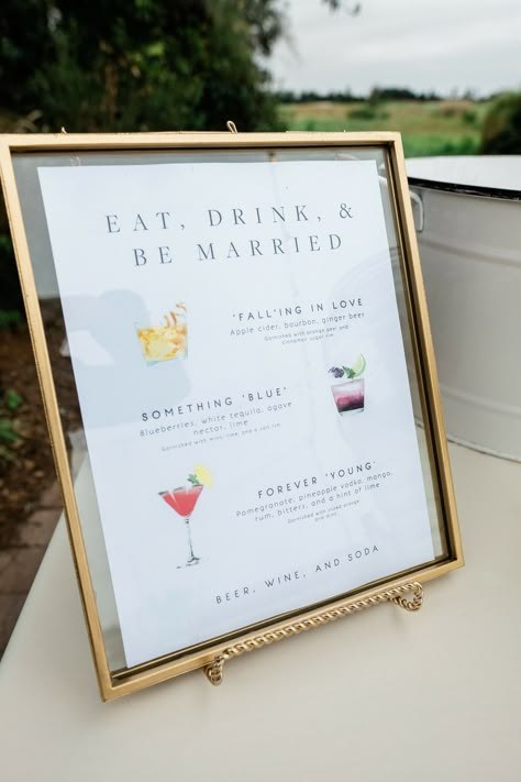 Classy Cocktail Hour Wedding, Cocktail Wedding Invitations, Wedding Cocktail Drink Ideas, His Cocktail Wedding, Cocktail Theme Wedding, Specialty Wedding Cocktails, Speciality Cocktails Wedding, Wedding Signature Cocktail Ideas, Wedding Cocktail Signage