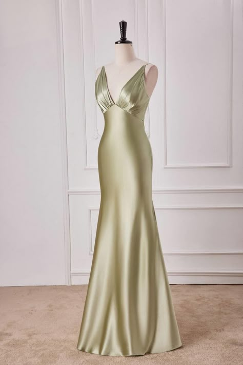 Empire Sage Green Silk Long Party Dress – Notjustprom Satin Long Prom Dress, Long Party Dress, Dusty Sage, Elegant Maxi Dress, Prom Dress Inspiration, Satin Bridesmaid Dresses, Full Length Dress, Satin Maxi, Satin Maxi Dress