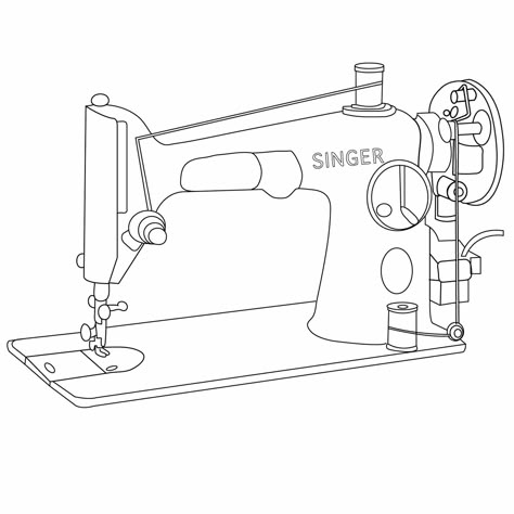 Silai Machine Drawing, Sewing Machine Line Art, Sewing Machine Singer, Sewing Machine Drawing Art, Sewing Machine Tattoo, Sewing Machine Drawing, Machine Drawing, Homework Tracker, Sawing Machine