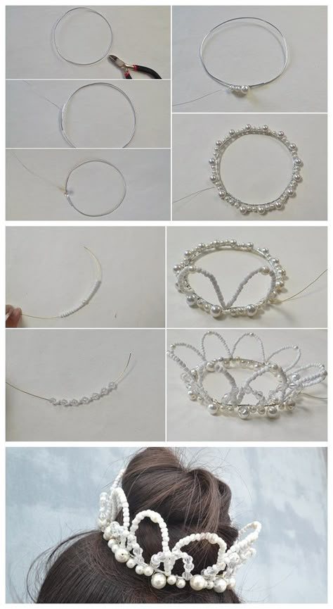 Beaded Crown Tutorial, Beaded Crown Diy, Wire Crown Diy, Diy Tiaras And Crowns, How To Make Crown, Diy Crowns, Tiara Diy, Obličejové Masky, Diy Tiara