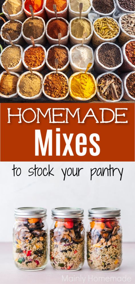 Homemade Dry Mix Recipes for Your Pantry | Mainly Homemade Dry Mix Recipes, Pantry Stock, Baking Mix Recipes, Dry Soup Mix, Homemade Dry Mixes, Stock Your Pantry, Homemade Spice Mix, Dry Mixes, Spice Blends Recipes