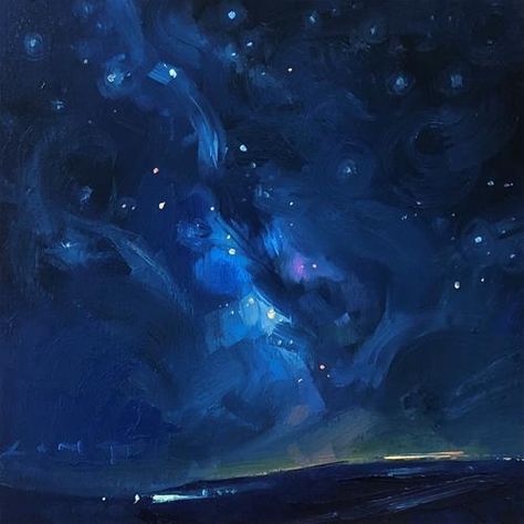 Christopher Long Gallery of Original Fine Art Blue Hour Painting, Dark Blue Celestial Aesthetic, Dark Blue Album Covers, Ethereal Art Dark Blue, Moody Blues Album Covers, Night Sky Painting, Sky Painting, Tarot Art, Ethereal Art