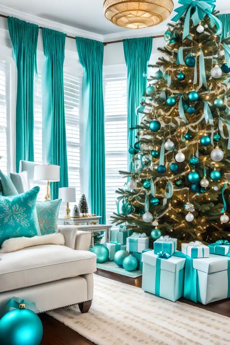 Aqua Blue Christmas Tree, Tiffany Blue Christmas Tree Decorating Ideas, Turquoise Tree Christmas, Tiffany’s Christmas Tree, Tiffany Themed Christmas Tree, Tiffany Inspired Christmas Tree, Breakfast At Tiffany’s Christmas Tree, Tiffany Blue Christmas Decorations, Tiffany And Co Christmas Tree