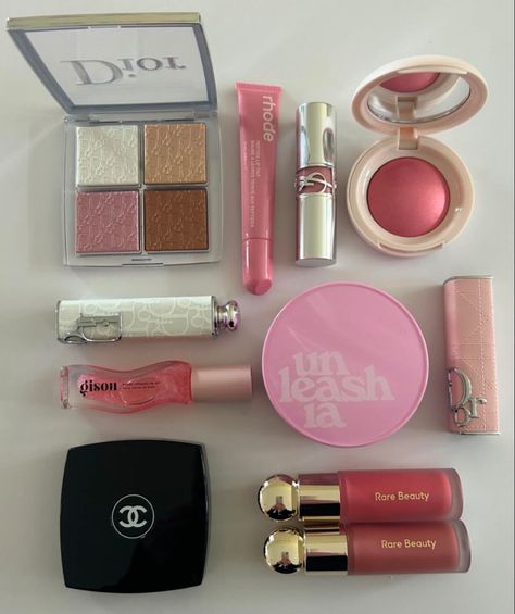 #pink #makeup #makeupoftheday #makeuplover #dior #chanel #chanelmakeup #gisou #rarebeauty #aesthetic #lipoils #lipstick #lipgloss #blush Chanel Pink Lipstick, Pink Makeup Products Aesthetic, Chanel Makeup Aesthetic, Chanel Makeup Products, Dior Makeup Aesthetic, Wish Makeup, Chanel Blush, Dior Blush, Chanel Cosmetics