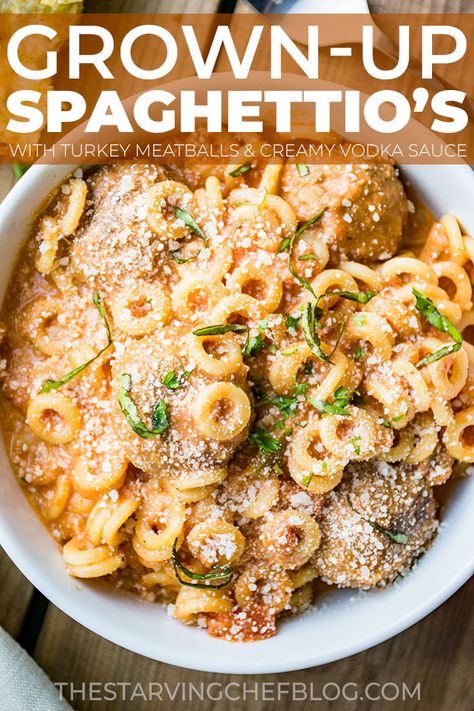 Grown Up Spaghettios, Vodka Sauce Meatballs, Precooked Turkey, Homemade Takeout, Homemade Turkey Meatballs, Homemade Vodka Sauce, Winter Feast, Creamy Vodka Sauce, Turkey Meatballs Recipe