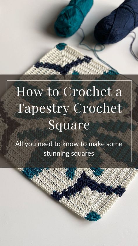 How to Crochet a Tapestry Crochet Square Crochet Stitches Guide, Crochet Tips, Tapestry Crochet Patterns, Tapestry Pillow, Crochet Tutorials, Crochet Tapestry, Crochet Square Patterns, Hexagon Pattern, Square Patterns