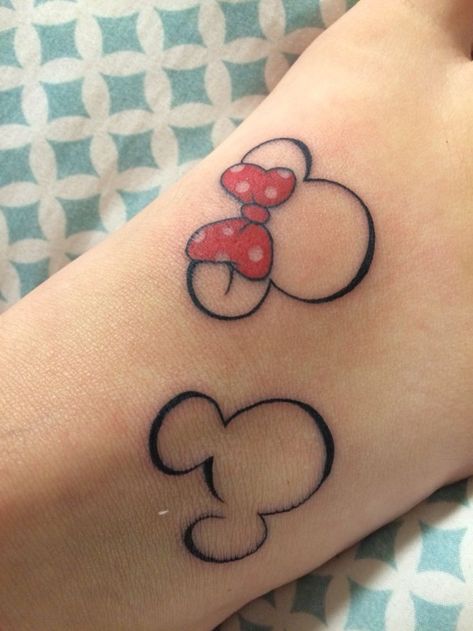 Disney Sister Tattoos For 2, Disney Tattoos Mickey, Minnie Mouse Tattoo, Cute Disney Tattoos, Mickey And Minnie Tattoos, Minnie Tattoo, Mickey Tattoo, Mouse Tattoo, Side Hip Tattoos