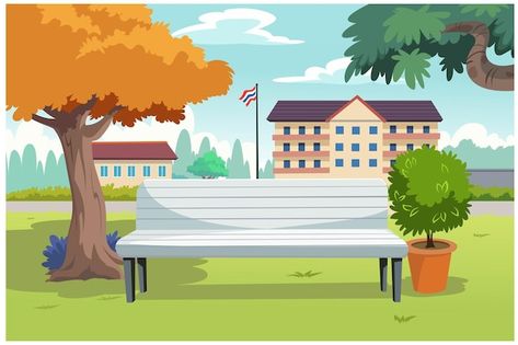 In the park overlooking the school in th... | Premium Vector #Freepik #vector #yard #summer-garden #beautiful-garden #garden-background School Garden Drawing, Garden Cartoon, Cat Animation, Animation Schools, Cartoon Garden, Classroom Background, Garden Background, 심플한 그림, School Illustration