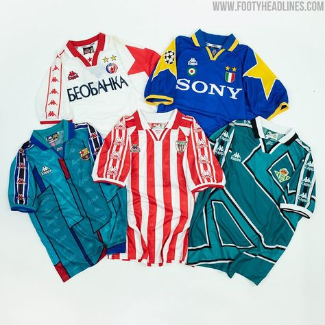 Closer Look: Stunning Kappa Mid 90s Football Shirts - Footy Headlines Red Star Belgrade, 90s Football, Football Shirt Designs, Vintage Football Shirts, Classic Football Shirts, Mid 90s, Juventus Fc, Athletic Clubs, Retro Football