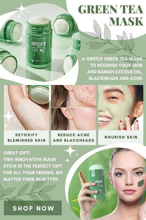 Green Skincare Products, Green Moisturizer, Mint Face Mask, Green Facemasks Aesthetic, Green Tea Moisturizer, Obličejové Masky, Natural Face Skin Care, Green Tea Mask, Good Skin Tips