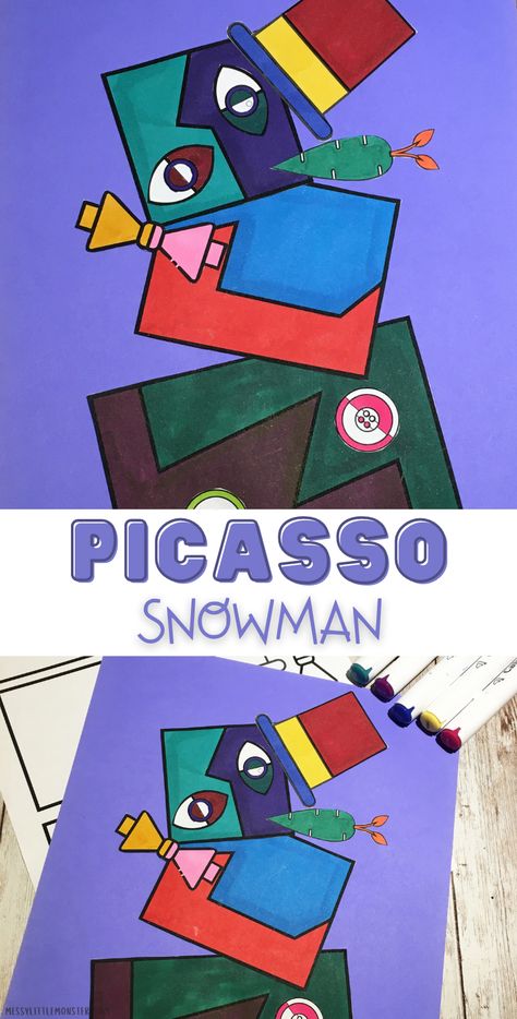 Picasso For Kindergarten, Picasso Preschool Activities, Pop Art Art Lesson, Picasso Faces For Kids, Picasso Art For Kids, Picasso Snowman, Picasso Christmas, Abstract Snowman, Picasso Art Projects For Kids