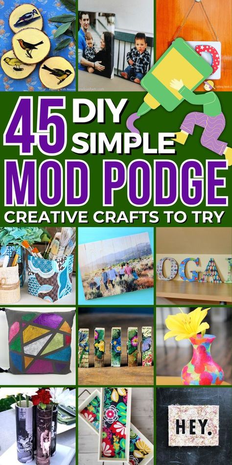 Explore the world of Mod Podge with these fun projects. Perfect for crafters of all skill levels! Modge Podge Magazine Art, Fabric And Mod Podge Projects, Modge Podge Crafts For Kids, Modge Podge Collage, Diy Modge Podge Crafts, Home Made Mod Podge, Crafts With Mod Podge, Mod Podge Uses, Mod Podge Letters