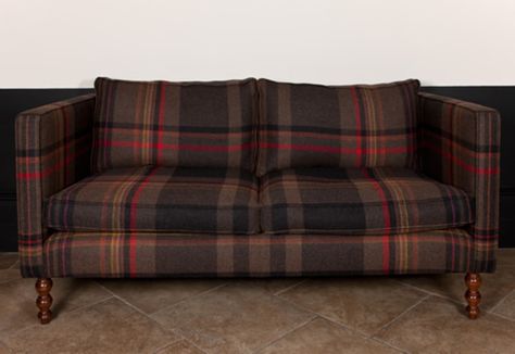 Reupholster Sofa, Speakeasy Decor Bar, Plaid Couch, Colonial Modern, Sofa Fabrics, Speakeasy Decor, Plaid Sofa, British Interior, Furniture Rehab