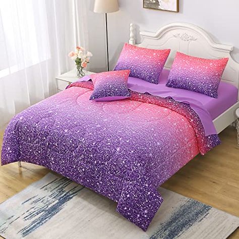 Galaxy Bedroom Decor, Ombre Bedding, Bedroom Decor Bedding, Purple Comforter Set, Galaxy Bedroom, Colorful Bedding Sets, Purple Comforter, Theme Hotel, Full Size Comforter