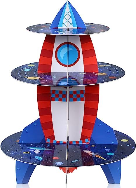 Cardboard Cupcake Stand, Space Cupcakes, Dessert Tower, Space Party Decorations, Galaxy Party, Treat Stand, Space Theme Party, Outer Space Party, Outer Space Theme