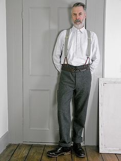 Picasso gray trousers (only) Old Town Clothing, Hey Boy, Flannel Suit, 1910s Fashion, Mens Fashion Work, Mens Fashion Casual Winter, Gents Fashion, Masculine Style, Suspender Pants