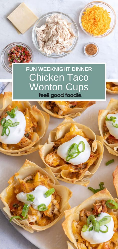 Deep Fried Wonton Tacos, Chicken Wonton Cupcakes, Bbq Chicken Wonton Cups, Asian Chicken Wonton Cups, Chicken Taco Cups Wonton, Chicken Wonton Cups Appetizers, Southwest Chicken Wonton Cups, Wonton Chicken Cups, Chicken Taco Wontons