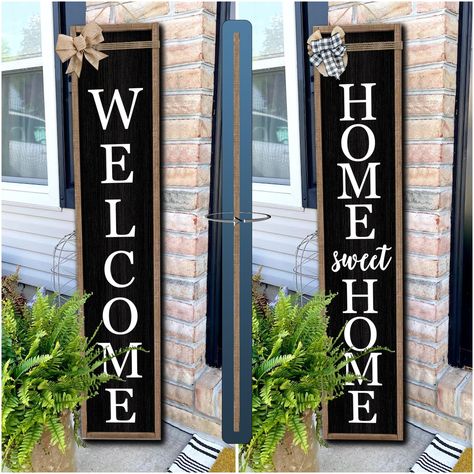 PRICES MAY VARY. 【Perfect Size】: Measures 45" long x 9" wide x 1" thick weighs 2.5 lb and can be placed as a backrest on a door, patio, entry side wall, entryway, front porch, wall or fireplace decoration. 【Double-Sided is More Worth Choosing】: This outdoor welcome sign is double-sided, each side of our wooden welcome sign is printed with home sweet home and welcome respectively, you can choose to display it according to your mood. 【Strictly Selected Materials】: Our tall outdoor welcome signs ar Front Door Welcome Sign Porch Ideas, Tall Welcome Sign Front Porches, Welcome Signs For Front Door, Farmhouse Modern Decor, Wall Entryway, Welcome Porch Sign, Welcome Sign Front Door, Home Front Door, Welcome Signs Front Door