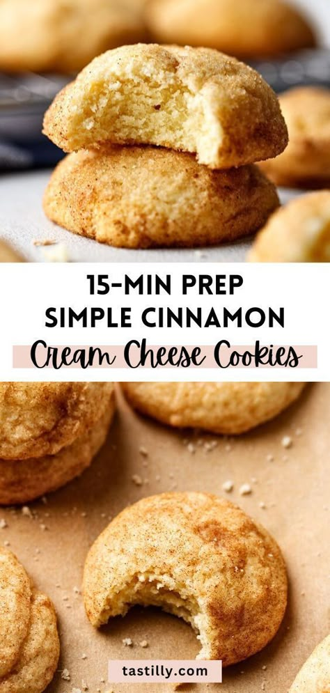 Quick and easy, these cinnamon cream cheese cookies are perfectly balanced, soft, fluffy, and creamy pillows that melt in your mouth. Quick Easy Desert, Cream Cheese Ideas, Easy Cream Cheese Recipes, Lemon Truffle, Recipes Using Cream Cheese, Sourdough Discard Recipe, Easy Desert, Cream Cheese Cookie Recipe, Soft Cookie Recipe