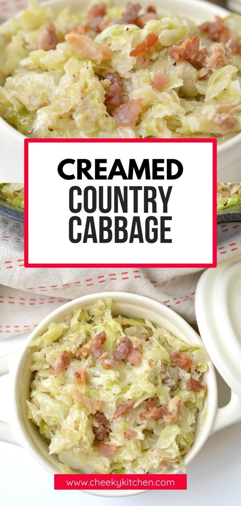 This Creamed Country Style Cabbage is going to become your keto side dish for all occasions. It’s quick, easy and delicious. The perfect make-ahead keto dish. Sauted Cabbage Recipes With Bacon, Cabbage Cream Sauce, Creamed Cabbage Casserole, Cabbage And Cream Cheese Recipes, Whole Cabbage In Crockpot, Creamy Cabbage Recipes, Creamy Cabbage And Sausage Recipes, Cooked Cabbage Recipes Simple, Cream Cabbage Recipes