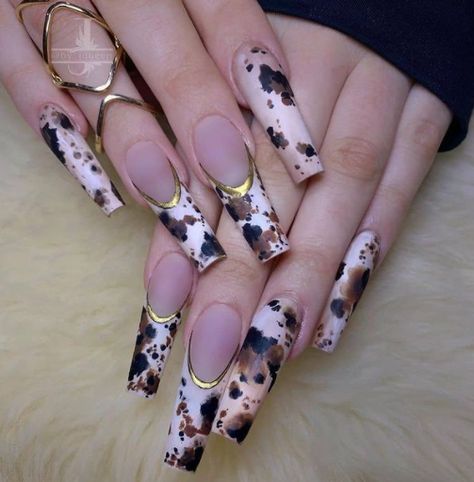 Vaquita Nails, Vaquera Nails, French Tip Nails Art, Cow Nails Acrylic, Elegant French Tip Nails, French Tip Coffin Nails, French Tip Coffin, Rodeo Nails, Cowboy Nails