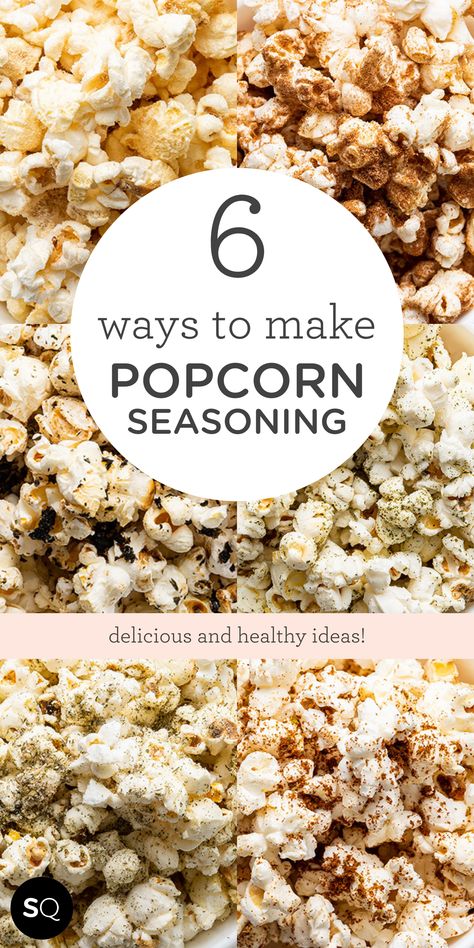 These homemade popcorn seasonings will take your favorite snack to the next level. From sweet cinnamon sugar to savory garlic and herb, we’ve got plenty of ideas that are both delicious and healthy! These toppings will add loads of flavor to your popcorn making it a tasty, crispy, and crunchy snack that it’s still healthy. There are 6 different popcorn seasoning ideas, which means there’s something for everyone! Easy Popcorn Seasoning: 6 Ways | Healthy Snacks | Simply Quinoa Seasonings For Popcorn, Salt Free Popcorn Seasoning, Low Sodium Popcorn Seasoning, Popcorn Seasoning Recipes Diy, Vegan Popcorn Seasoning, Popcorn Seasoning Ideas, Healthy Popcorn Seasoning, Healthy Popcorn Toppings, Diy Popcorn Seasoning