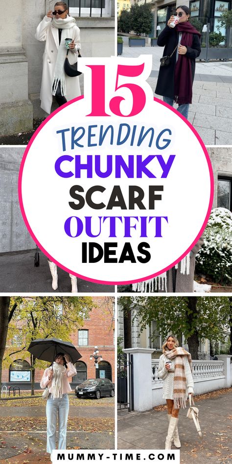 ❄️ Ready to look stylish and stay warm? Our chunky scarf outfit ideas are here to complete any winter look. 🧶 Explore different ways to tie and wear chunky scarves with your outfits. Don't forget to save this pin for easy outfit planning on cold days! How To Wear A Long Scarf, How To Wear A Big Scarf, Outfits With A Scarf, Chunky Scarf Outfit, Big Scarf Outfit, Outfits With Scarf, Scarf Outfit Ideas, Perfect Winter Outfit, White Sweater Dress