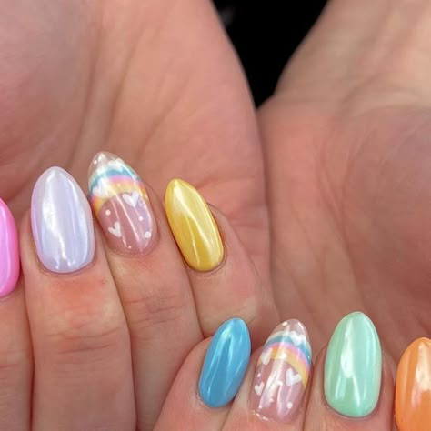 Disney Chrome Nails, Chrome Disney Nails, Chrome Spring Nails, Rainbow Chrome Nails, Pride Nail, Nail Holiday, Pastel Nail Art, Foundation Swatches, Bday Nails