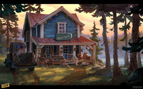 Cabin Concept Art, Proof Of Concept, Environment Design, Minecraft Houses, Character Designs, Feature Film, 3d Animation, Log Cabin, Game Design